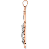 14K Rose and White Gold Polished Fleur de Lis INRI Hollow Crucifix Pendant by Oro Pregiato