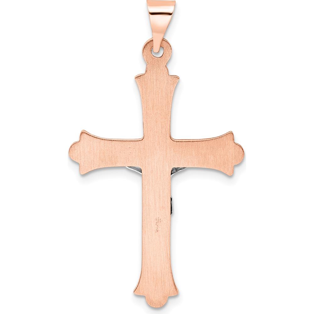 14K Rose and White Gold Polished Fleur de Lis INRI Hollow Crucifix Pendant by Oro Pregiato