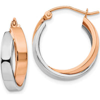 14K Rose and White Gold Polished Oval Hoop Earrings - Elegant Two-Tone Design by 0