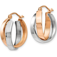 14K Rose and White Gold Polished Oval Hoop Earrings - Elegant Two-Tone Design by 0