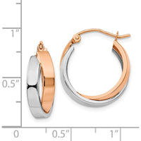 14K Rose and White Gold Polished Oval Hoop Earrings - Elegant Two-Tone Design by 0