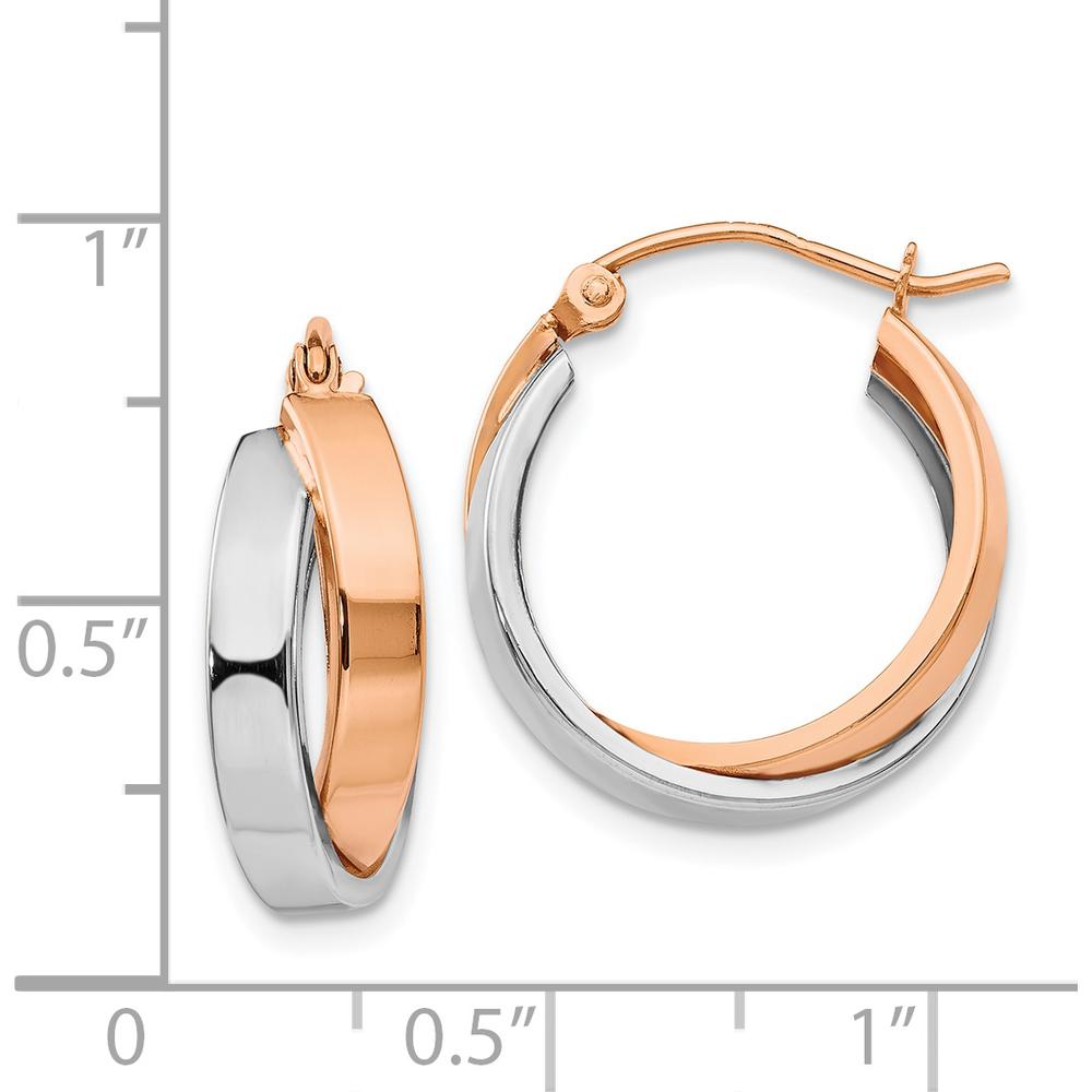 14K Rose and White Gold Polished Oval Hoop Earrings - Elegant Two-Tone Design by 0