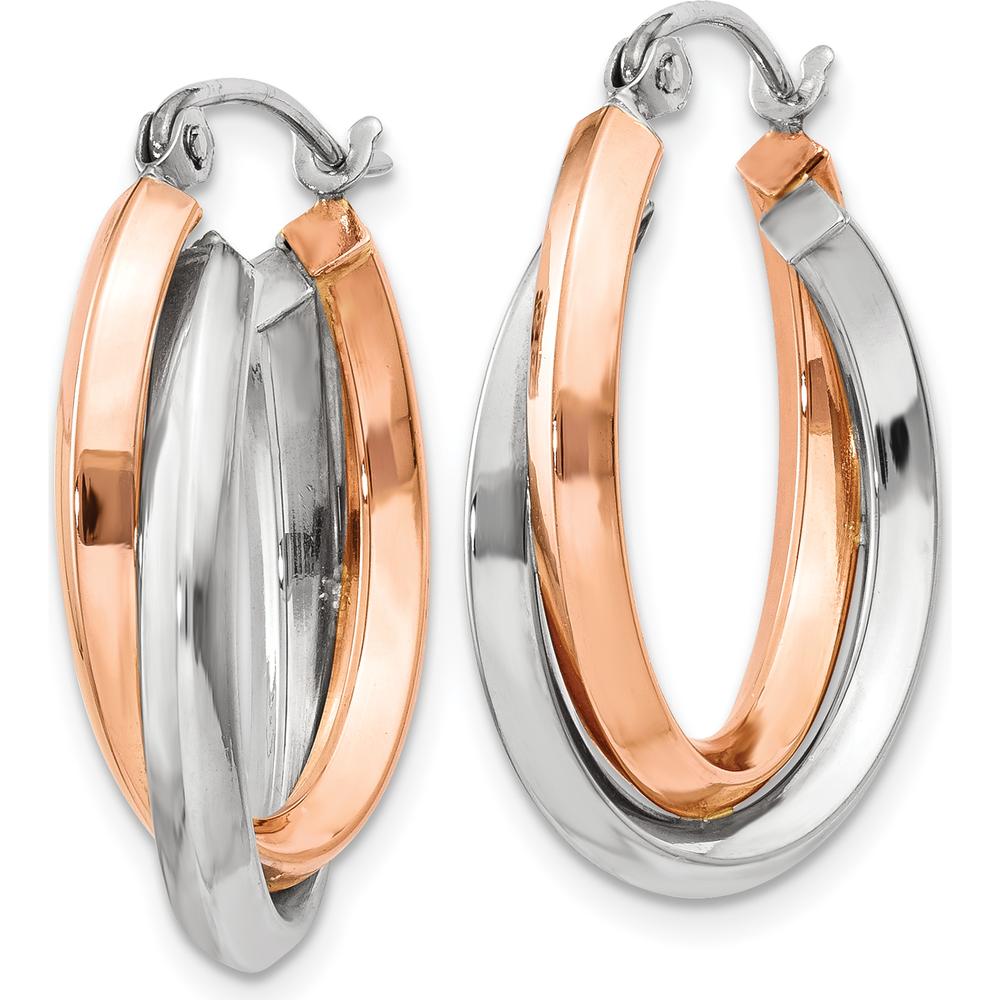 14K Rose and White Gold Polished Oval Tube Hoop Earrings - 23mm Length by 0