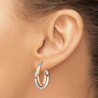 14K Rose and White Gold Polished Oval Tube Hoop Earrings - 23mm Length by 0