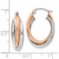 14K Rose and White Gold Polished Oval Tube Hoop Earrings - 23mm Length by 0