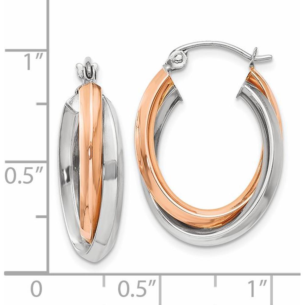 14K Rose and White Gold Polished Oval Tube Hoop Earrings - 23mm Length by 0