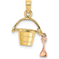 14K Rose and Yellow Gold 3D Beach Bucket Charm with Moveable Shovel by Oro Pregiato