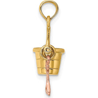 14K Rose and Yellow Gold 3D Beach Bucket Charm with Moveable Shovel by Oro Pregiato