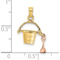 14K Rose and Yellow Gold 3D Beach Bucket Charm with Moveable Shovel by Oro Pregiato