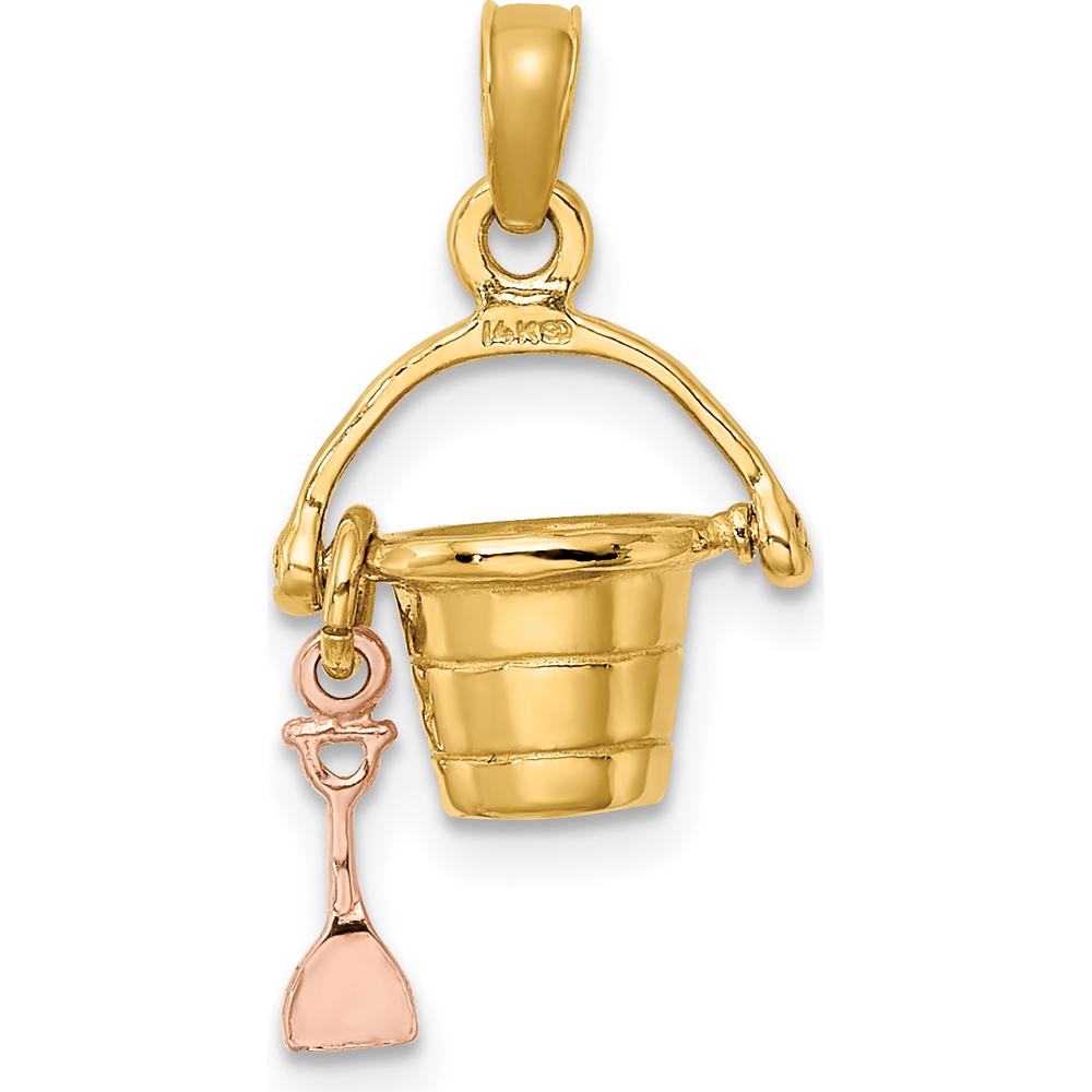 14K Rose and Yellow Gold 3D Beach Bucket Charm with Moveable Shovel by Oro Pregiato
