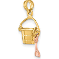 14K Rose and Yellow Gold 3D Beach Bucket Charm with Moveable Shovel by Oro Pregiato