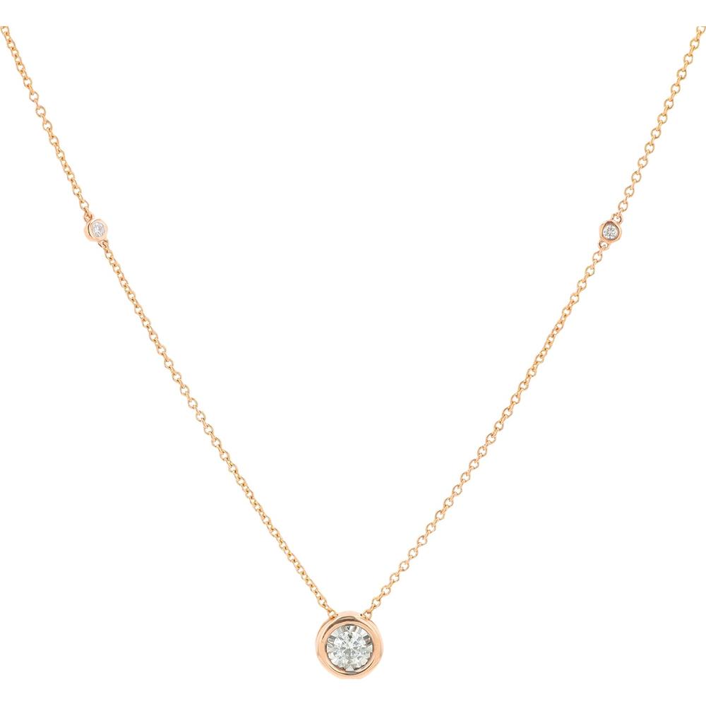 14K Rose Gold 0.25 Carat Bezel Set Diamond Pendant Necklace