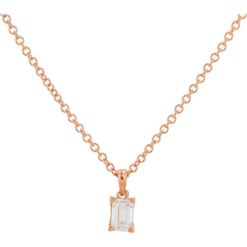 14K Rose Gold 0.27 Carat Total Carat Weight Lab Grown Diamond Emerald Pendant