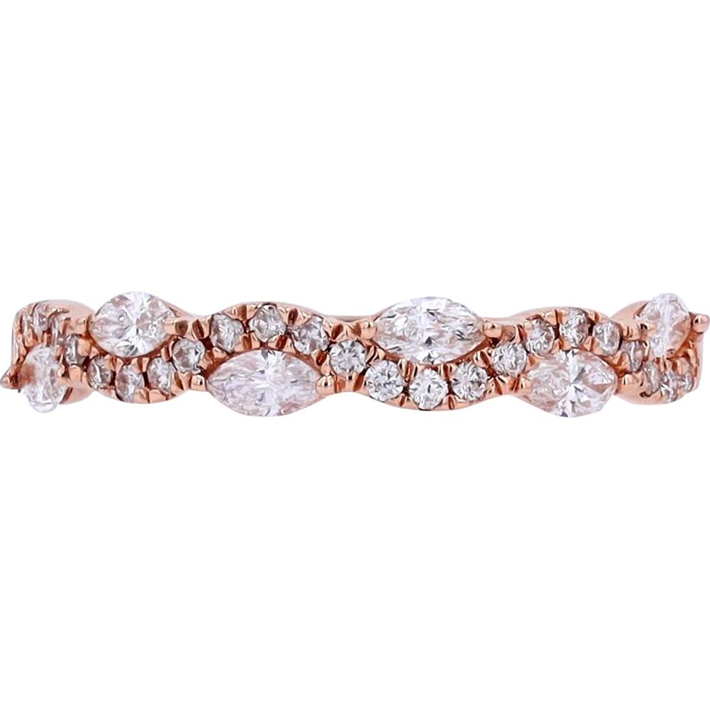 14K Rose Gold 0.50 Carats Diamond Wavy Band with Milgrain Detailing