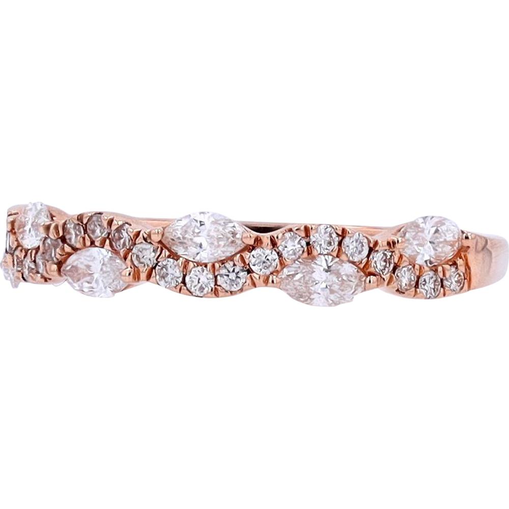 14K Rose Gold 0.50 Carats Diamond Wavy Band with Milgrain Detailing