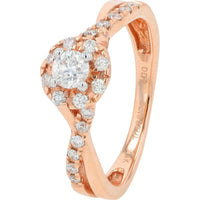 14K Rose Gold 0.63 Carats Diamond Halo Bridal Set with Engagement Ring and Wedding Band