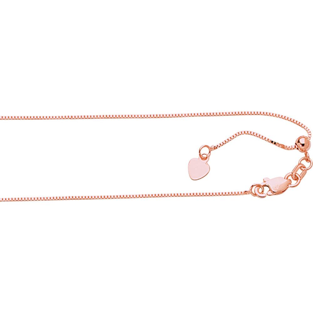 14K Rose Gold 0.68mm Adjustable Box Chain - 22" with Lobster Clasp by Orozza Fine Jewelry