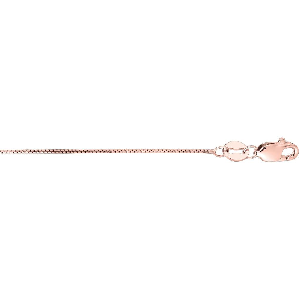 14K Rose Gold 0.6mm Classic Box Chain Necklace with Lobster Lock - 18" by Orozza Fine Jewelry