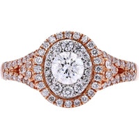 14K Rose Gold 1.00 Carat Total Diamond Halo Engagement Ring with Split Shank Design