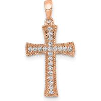 14K Rose Gold 1/10 Carat Diamond Cross Pendant with 22 Round Diamonds by Oro Pregiato