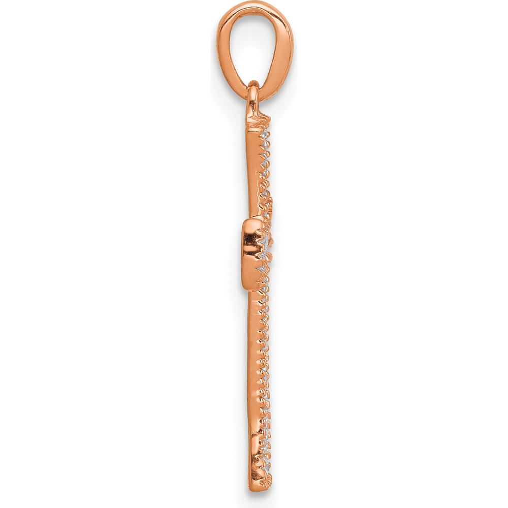 14K Rose Gold 1/10 Carat Diamond Cross Pendant with 22 Round Diamonds by Oro Pregiato