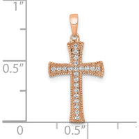 14K Rose Gold 1/10 Carat Diamond Cross Pendant with 22 Round Diamonds by Oro Pregiato