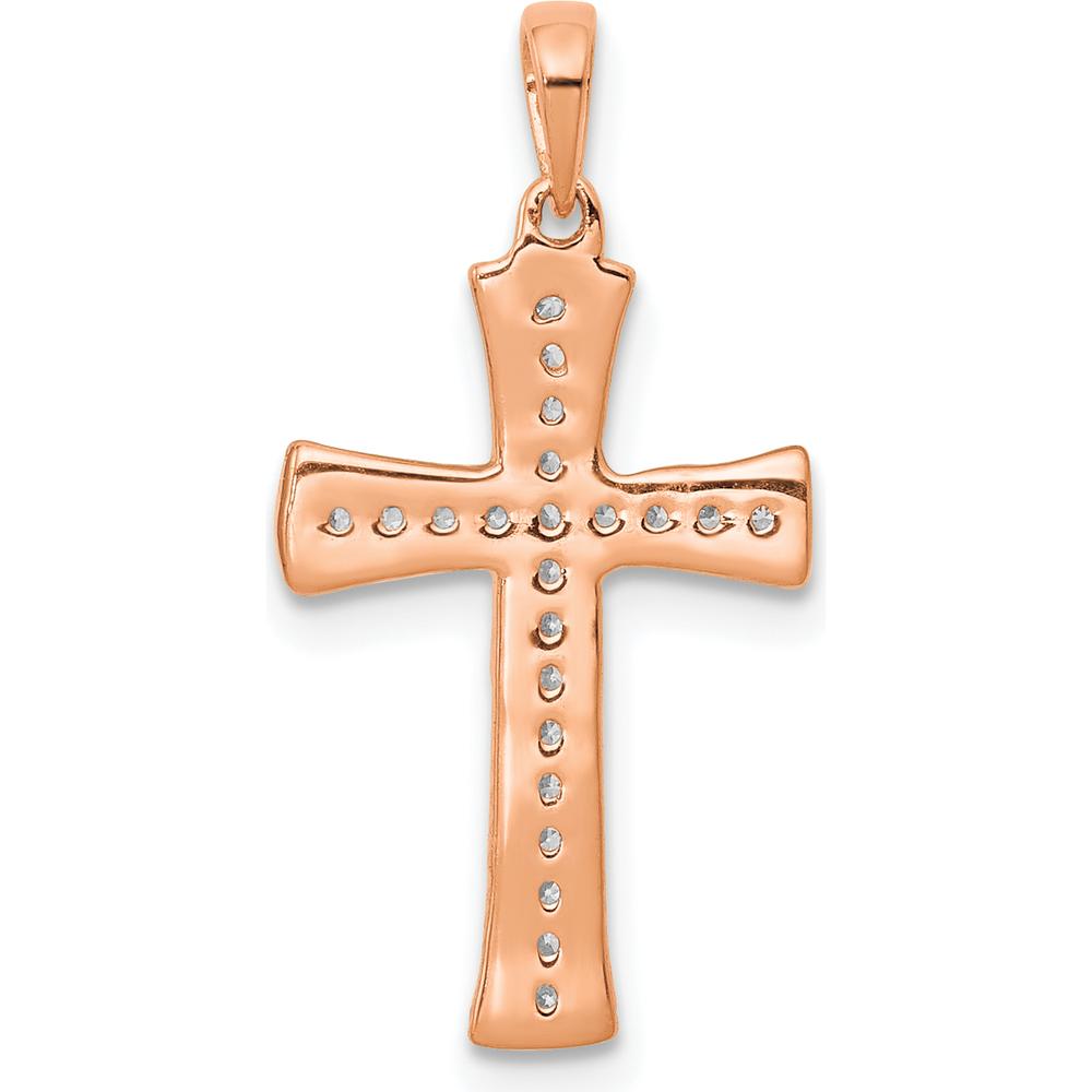 14K Rose Gold 1/10 Carat Diamond Cross Pendant with 22 Round Diamonds by Oro Pregiato