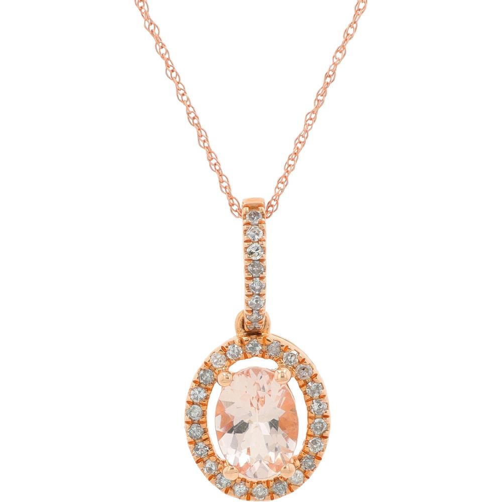 14K Rose Gold 1.15 Carat Morganite Halo Pendant with 0.20 Carat Diamonds