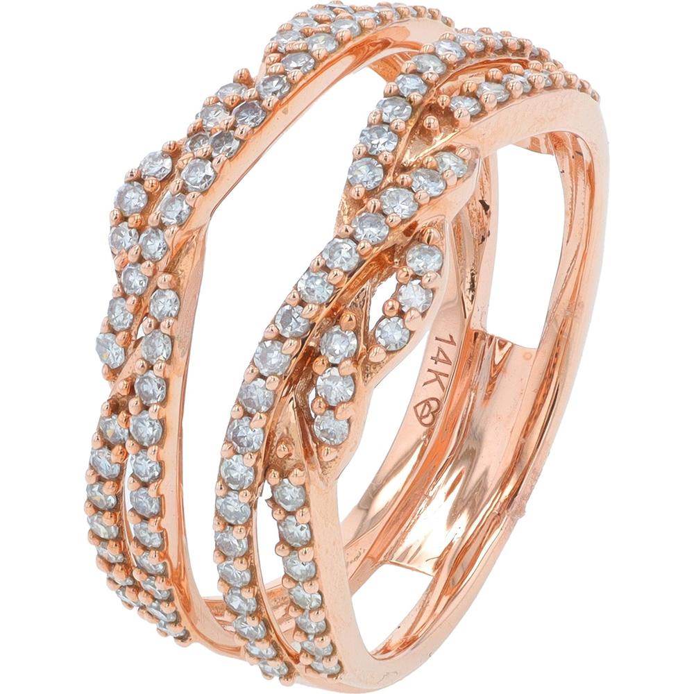 14K Rose Gold 1/2 Carat Prong - Set Diamond Ring Guard with Braided Intertwining Design