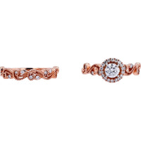 14K Rose Gold 1/2 Center Round Brilliant Cut Diamond Bridal Set - 0.69 Carats Total Diamond Weight