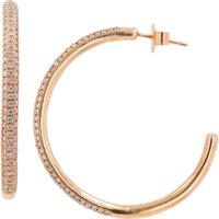 14K Rose Gold 1.25" Large Hoop Earrings with Pave-Set Diamonds - 0.75 Carats Total Diamond Weight