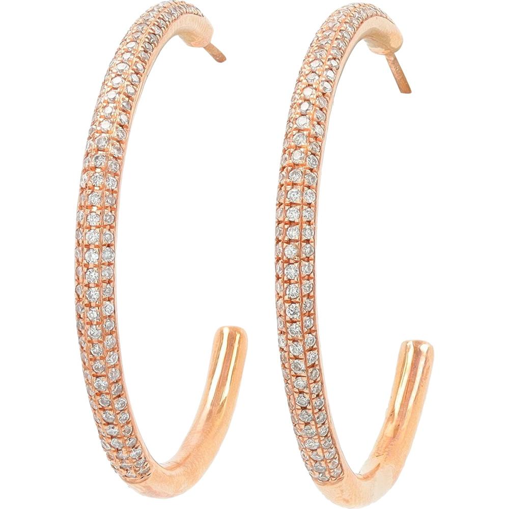 14K Rose Gold 1.25" Large Hoop Earrings with Pave-Set Diamonds - 0.75 Carats Total Diamond Weight
