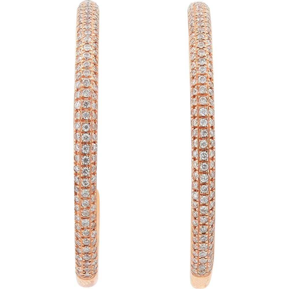 14K Rose Gold 1.25" Large Hoop Earrings with Pave-Set Diamonds - 0.75 Carats Total Diamond Weight