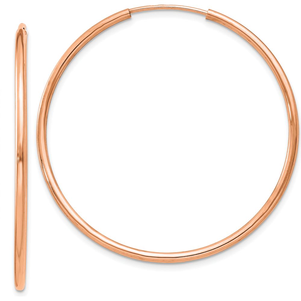 14K Rose Gold 1.50mm Polished Endless Tube Hoop Earrings - 35mm Diameter by 0