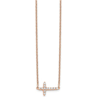 14K Rose Gold 1/6 Carat Diamond Sideways Cross Necklace - 1/6 Carat Total Diamond Weight by Oro Pregiato