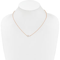 14K Rose Gold 1/6 Carat Diamond Sideways Cross Necklace - 1/6 Carat Total Diamond Weight by Oro Pregiato