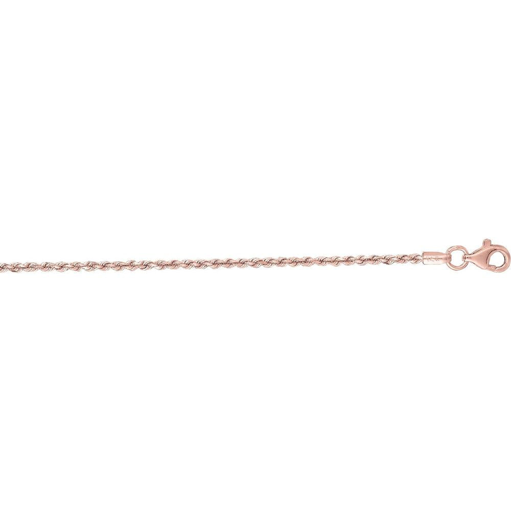 14K Rose Gold 1.6mm Diamond Cut Rope Chain Necklace with Lobster Clasp - 20" Length by Orozza Fine Jewelry