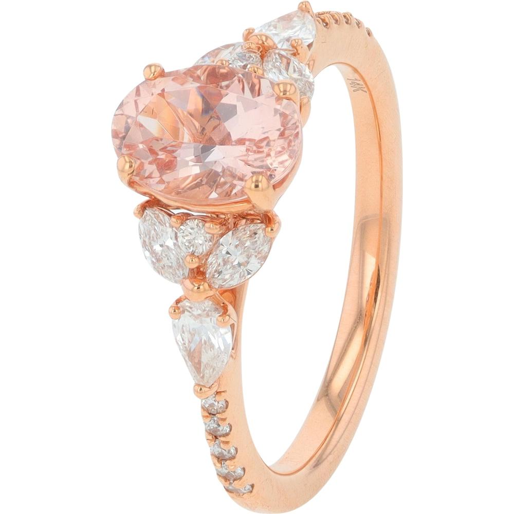 14K Rose Gold 1 Carats Morganite Ring with 0.50 Carats Diamond Accents