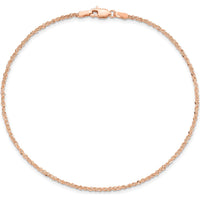 14K Rose Gold 10" 1.7mm Ropa Chain Anklet with Lobster Clasp by 0