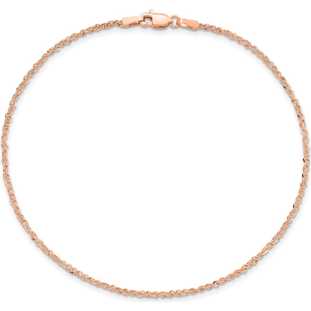 14K Rose Gold 10" 1.7mm Ropa Chain Anklet with Lobster Clasp by 0