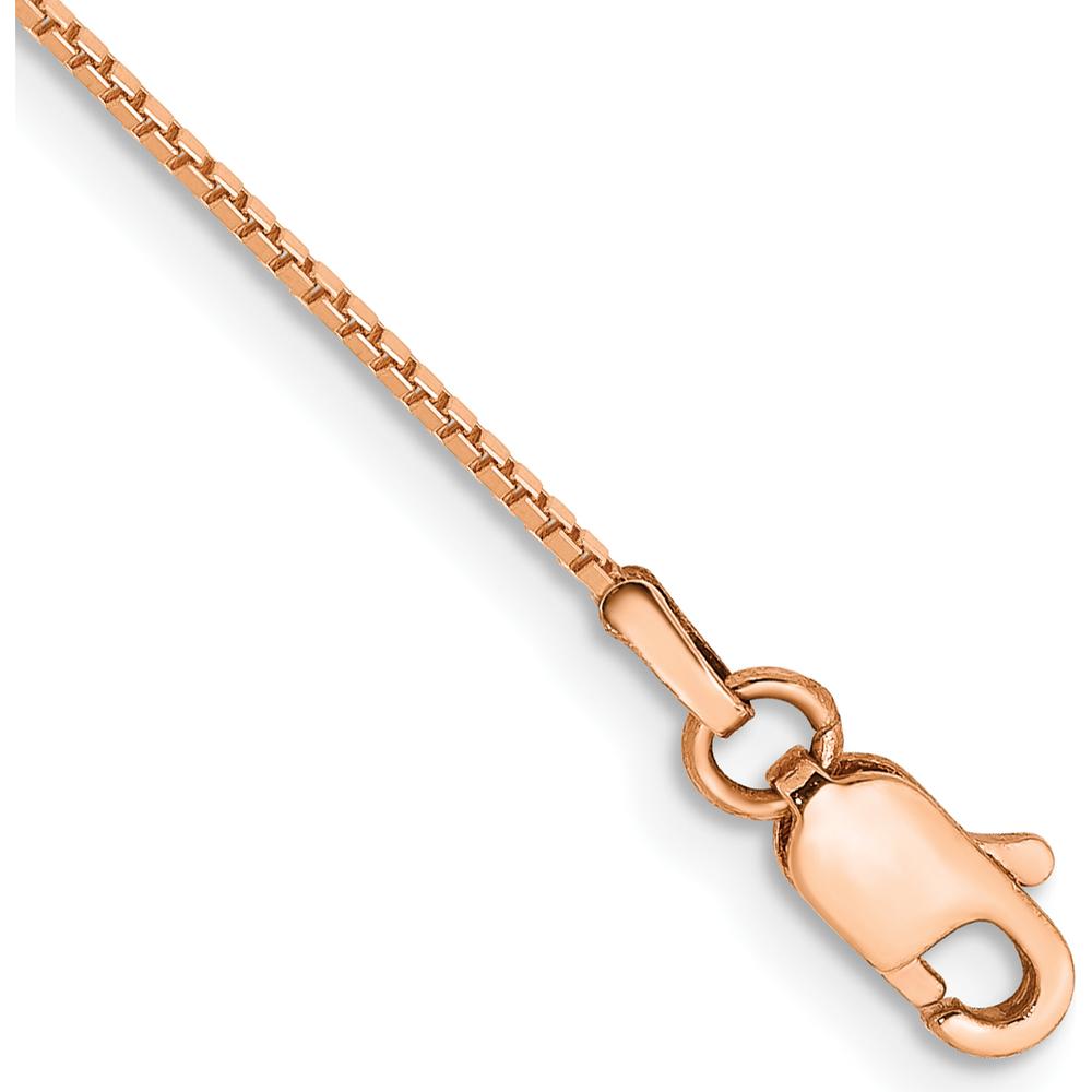 14K Rose Gold 10" Box Link Anklet with Lobster Clasp - 0.9mm Width by 0