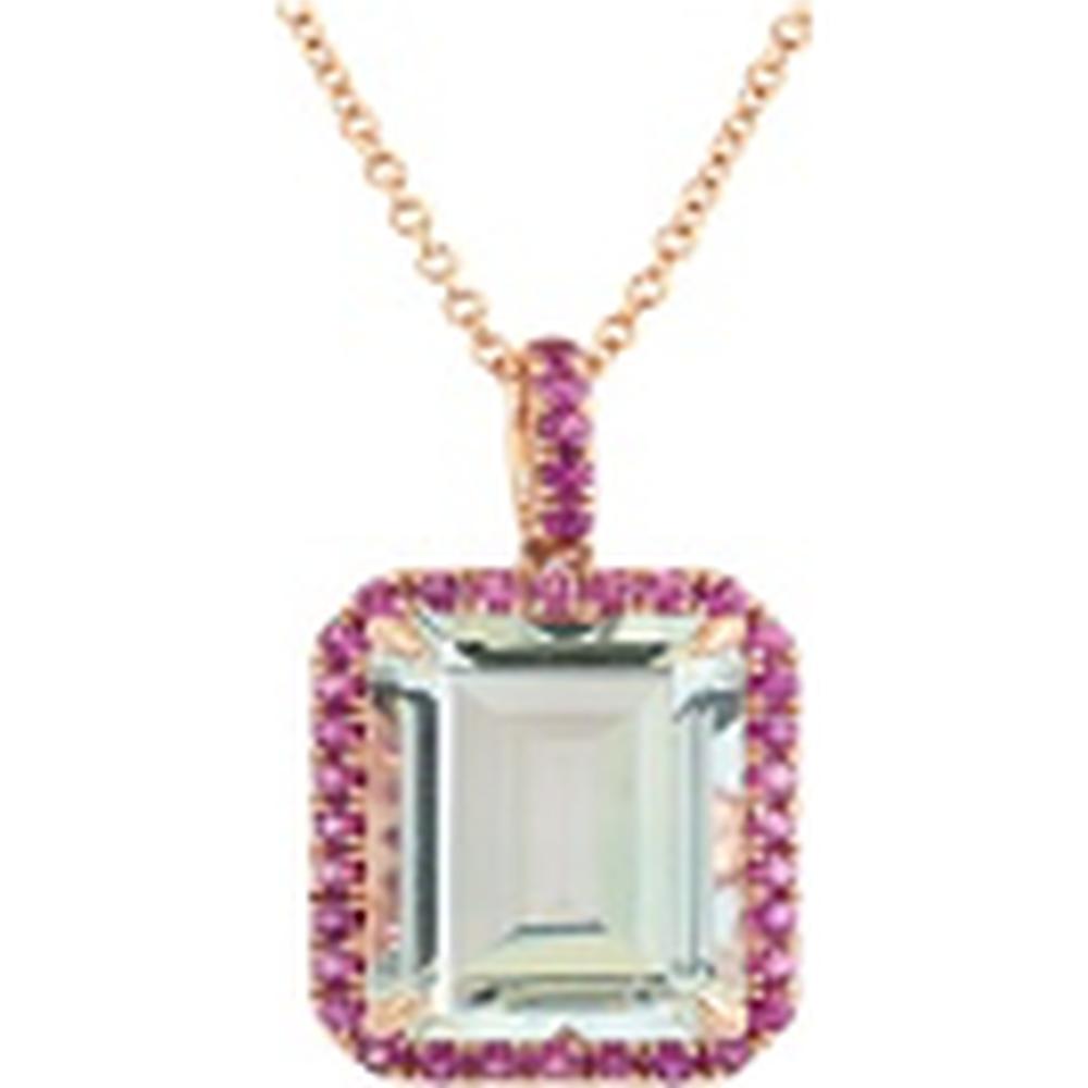 14K Rose Gold 10 Carats Pink Sapphire & White Topaz Pendant