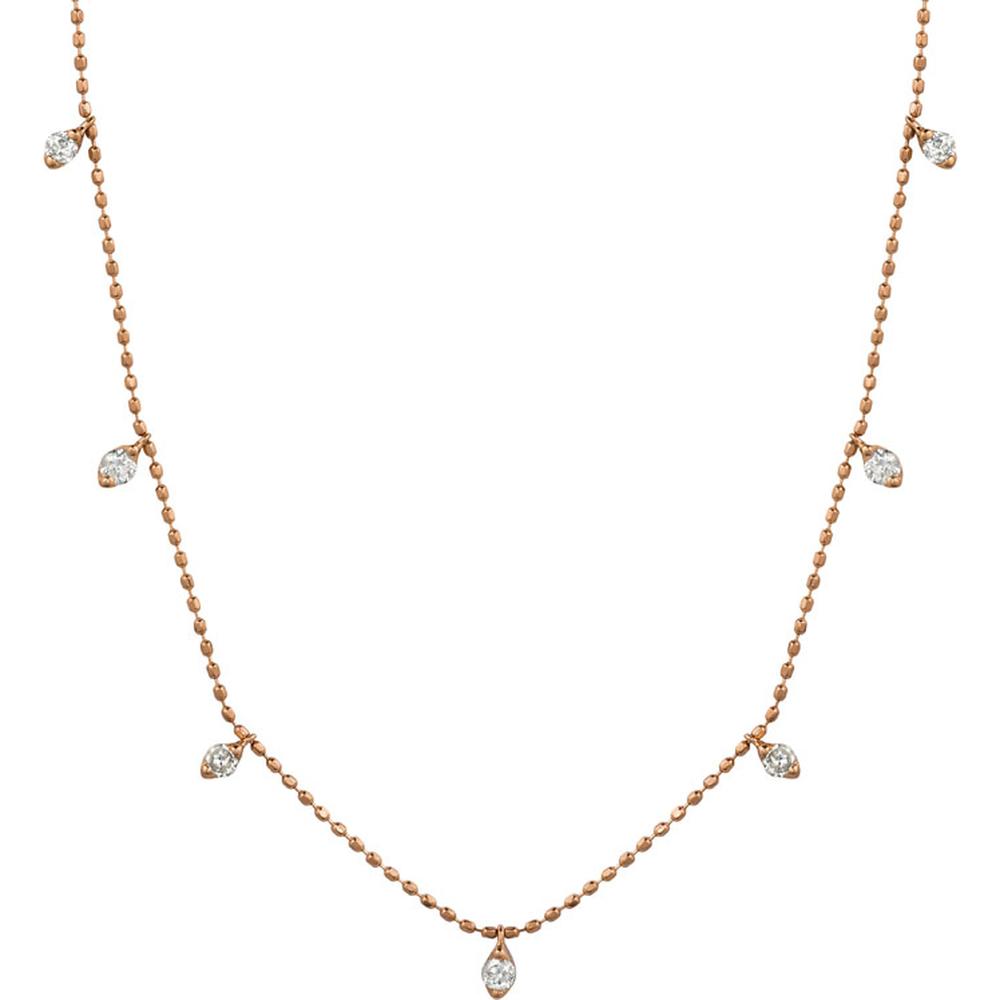 14K Rose Gold 13-Station Diamond Necklace with Pear Cut Diamonds - 0.50 Carat Total Weight - Royal Jewelry