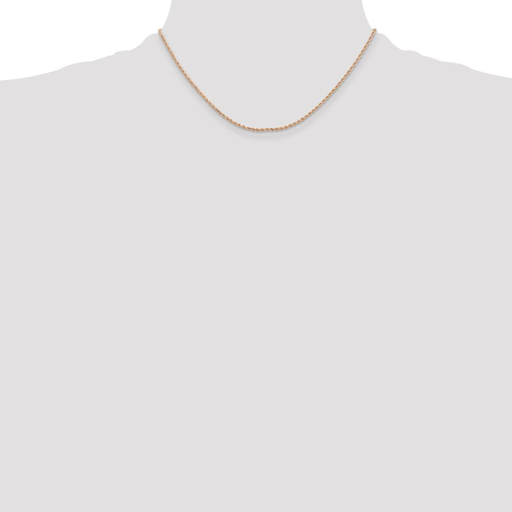 14K Rose Gold 16" Diamond-Cut Rope Chain Necklace with Lobster Clasp - 1.5mm