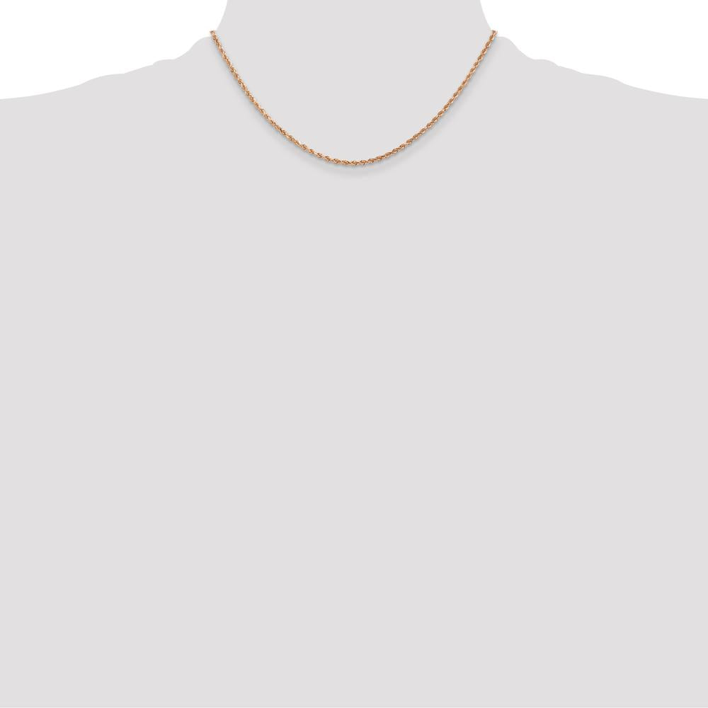 14K Rose Gold 16" Diamond-Cut Rope Chain Necklace with Lobster Clasp - 2mm Solid Design