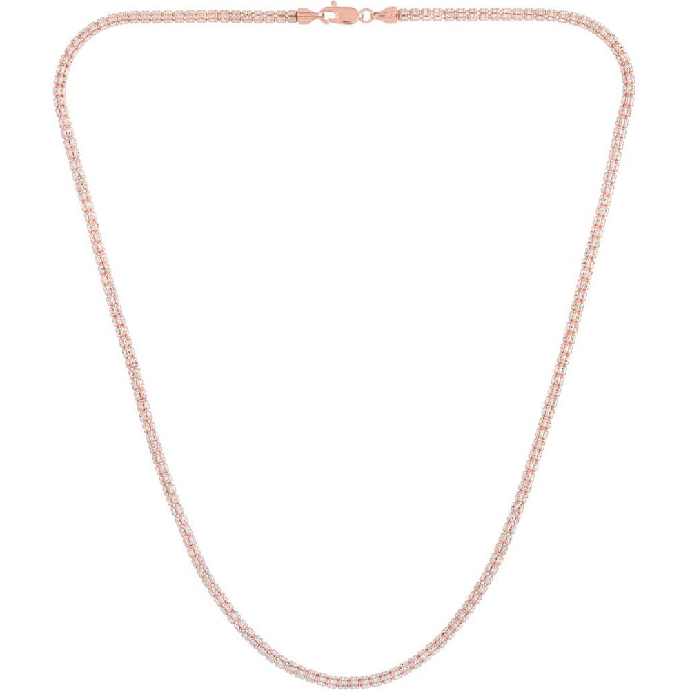 14K Rose Gold 16" Two-Tone Diamond-Cut Ice Chain Necklace - 3.3mm Width by Orozza Fine Jewelry
