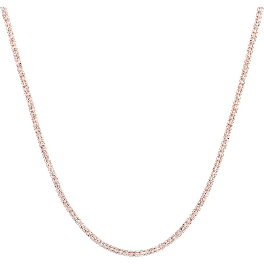 14K Rose Gold 16" Two-Tone Diamond-Cut Ice Chain Necklace - 3.3mm Width by Orozza Fine Jewelry