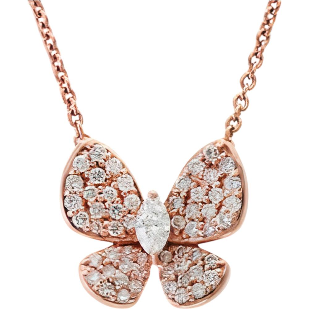 14K Rose Gold 18" Butterfly Necklace with Pavé and Marquise Diamonds by EFFY - 0.34 Carats Total Diamond Weight