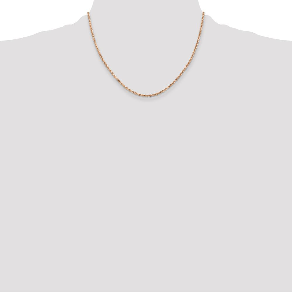 14K Rose Gold 18" Diamond-Cut Rope Chain Necklace with Lobster Clasp - 2mm Solid Design