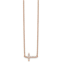 14K Rose Gold 18" Necklace with Round Diamond Sideways Cross Pendant - 0.10 Carat Total Diamond Weight by Oro Pregiato
